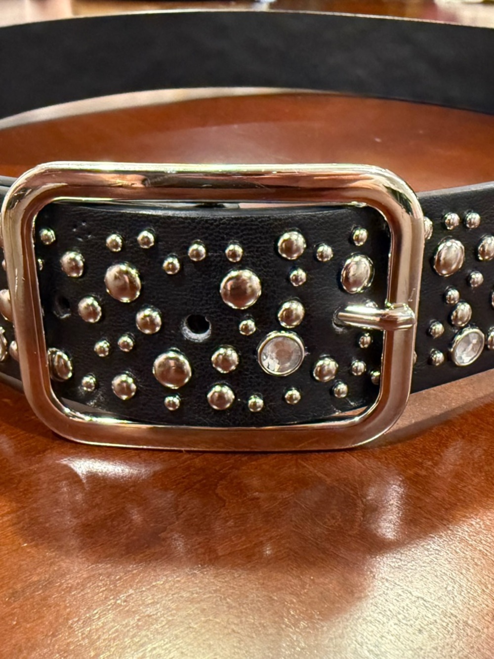 True Religion Studded Black Leather Belt with Silver Accents L/XL